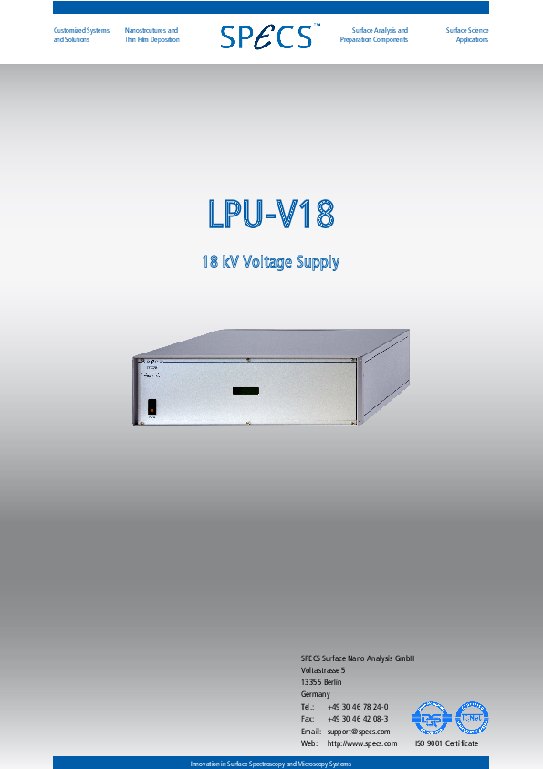 LPU-V18 18 kV Voltage Supply LPU-V18 18 kV Voltage Supply