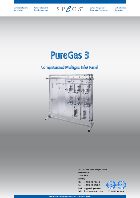 PureGas 3 Computerized Multigas Inlet Panel PureGas 3 Computerized Multigas Inlet Panel