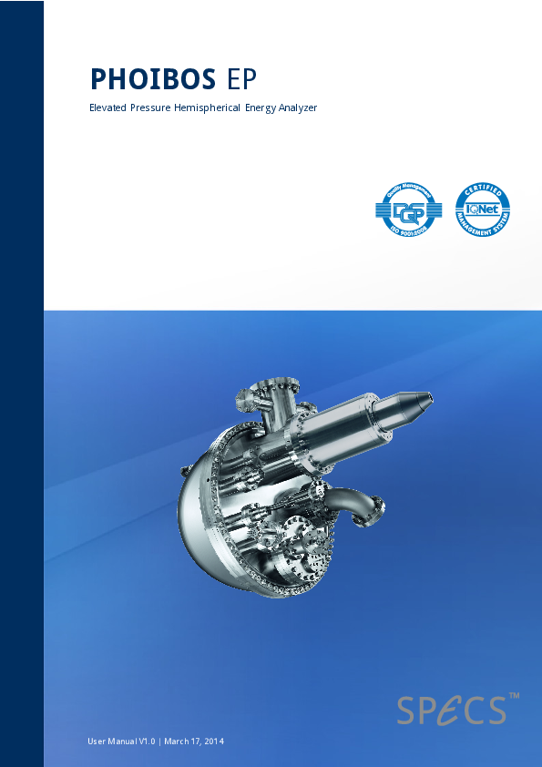 PHOIBOS EP Elevated Pressure Hemispherical Energy Analyzer PHOIBOS EP Elevated Pressure Hemispherical Energy Analyzer