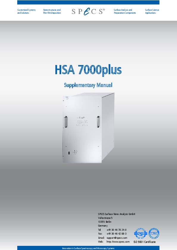 HSA 7000plus Supplementary Manual HSA 7000plus Supplementary Manual