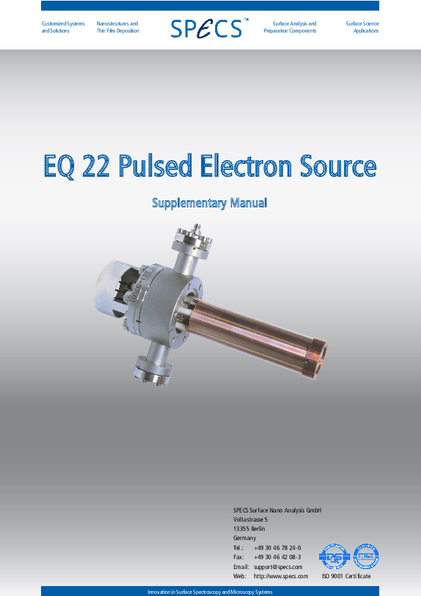 EQ 22 Pulsed Electron Source Supplementary Manual EQ 22 Pulsed Electron Source Supplementary Manual
