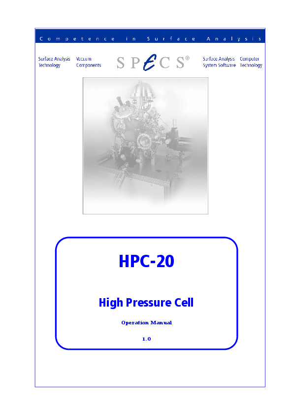 HPC-20 High Pressure Cell HPC-20 High Pressure Cell