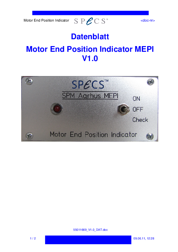 Specification Sheet for Motor End Position Indicator MEPI Specification Sheet for Motor End Position Indicator MEPI