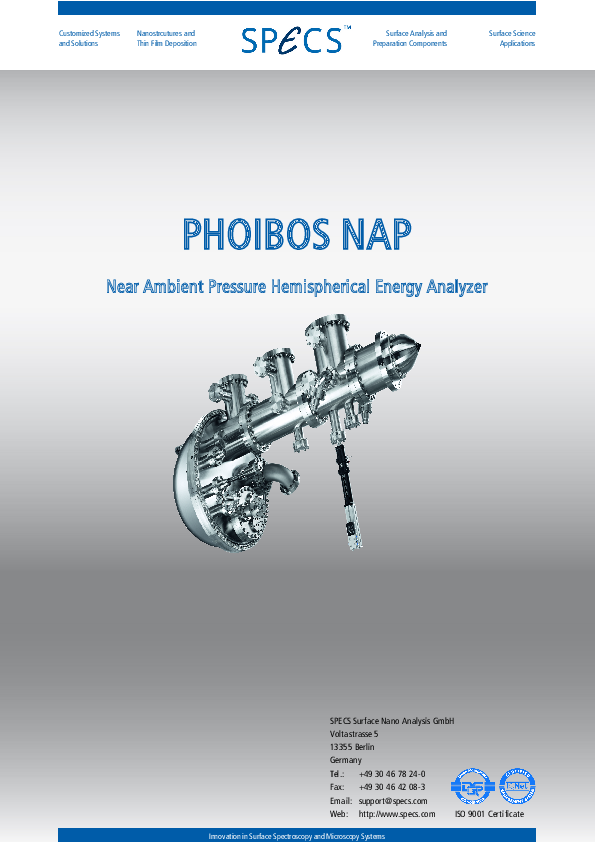 PHOIBOS NAP Near Ambient Pressure Hemispherical Energy Analyzer PHOIBOS NAP Near Ambient Pressure Hemispherical Energy Analyzer