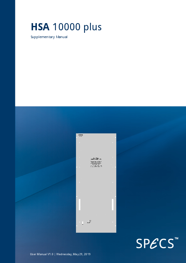 HSA 10000 plus - Supplementary Manual HSA 10000 plus - Supplementary Manual